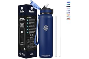 Grsta Borraccia Termica 1 Litro Con Cannuccia - Acciaio Inox 18/8 Senza BPA, Per Palestra, Bevande Calde e Fredde, Sport, Yoga, Campeggio