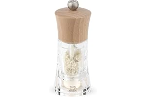 PEUGEOT - Moulin à Sel Humide Oléron 14 cm - Réglage Classique - Mécanisme Spécial Sel Humide en Céramique - En Bois Labellisé PEFC et acryl - Fabrication Française - Coloris Naturel Et Transparent