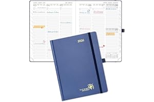 POPRUN Agenda 2026 Settimanale Verticale 22 x 16,5 cm, Copertina Rigida, Weekly Planner 2026 con Tag Mensili, Carta Spessa da 100 GSM, Blu Marino