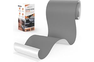 Xroam Simili Cuir Autocollant Gris Clair, 12x160 cm Patch de Réparation en Cuir, Reparation Cuir Canapé, Patch Cuir Auto-adhésif Rénovation pour Canapés, Sacs à Main, Sièges de Voiture
