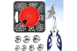 FAMCUCHE Weight 100Pcs Soft Metal Alloy Carp Fishing Shot, Split Shot Weights with Pliers and Compartment Box, 5 Sizes, Non-Toxic Sinkers Dispenser for Coarse Angling