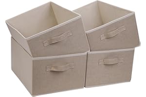 BOMKEE Kallax Lot de 4 Boîtes Boite Rangement Tissu Vetement, Boite de Rangement Pliable Avec Poignée pour Vêtements, Enfant Jouets, Livres (39 x 29 x 20 cm)