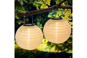 WUJUN Lampions Solar Außen wetterfest weiße Solar-LED-Laterne, Durchmesser 20 cm, Nylon-Hänge-Gartenlaterne, Solarbeleuchtung, geeignet für Garten, Terrasse, Hochzeit, Urlaubsdekoration (2)