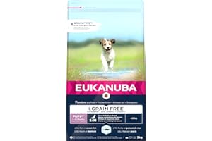 Eukanuba Karma dla szczeniaków bez zbóż z rybą dla małych i średnich ras - sucha karma bez zbóż dla juniorskich psów, 3 kg