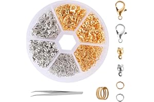 BAFIWU Lot de 462 Fermoir Bracelet, Avec Connecteurs d'anneaux Ouverts, Attache Bracelet, Perle Creation, Fabrication Bijoux, Colliers acier Inoxydable, or et argent