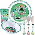 Vehicle Kids 6 Piece Reusable Dinner Set - Plate/Bowl/Cup/Knife/Fork/Spoon - Childrens Dinnerware Tableware Cutlery Set