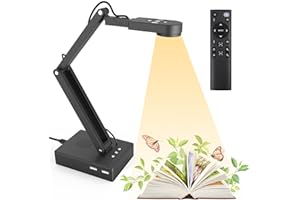 kitchbai Visualiser for Teaching, USB Document Camera with Remote, 12MP & 9X Zoom-in, Move lmage, Microphones and Speakers, Mirroring, LED Lights, 2 Port HUB, for Remote Learning, Painting, Live Demo