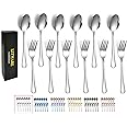Kitware 12 Pices Fork and Spoons Silverware Set for 6, Stainless Steel Flatware Cutlery, Mirror Polished Kitchen Utensil for Home, Outdoor, Hiking, BBQ