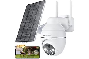 YESKAMO 5MP Camera Surveillance WiFi Exterieure sans Fil Batterie - 2.4GHz Caméra de Surveillance, Autonomie du Panneau Solaire, 360° PTZ, Vision Nocturne Couleur, PIR Sirène, Audio Bidirectionnel