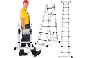 Cecaylie Escalera telescópica de Aluminio 3,8 (1,9 + 1,9), Antideslizante, Multiusos, portátil, Carga máxima de 150 kg