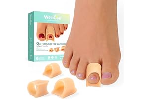 Welnove Hammertoe Corrector - 6 Pack Toe Splints - Soft Gel Toe Straighteners - Realign Bent, Curled, Crooked, Claw, Hammer Toes - Toe Corrector for Men and Women, 3 Different Sizes(Beige)