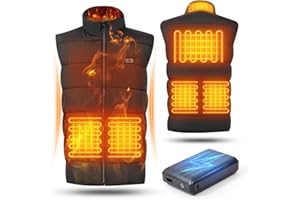 TIAZHAN Gilet Riscaldato per Uomo e Donna, Doppi Comandi, 3 Impostazioni di Temperatura e 6 Zone di Riscaldamento, Tessuto Antivento e Impermeabile, Power Bank da 16000 mAh, Adatto per Escursionismo e sci