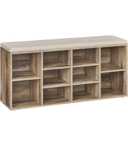 VASAGLE Gevoerde schoenenbank, opbergbank, 3 vakken, verborgen opslag, planken, voor woonkamer, entree, slaapkamer, draagkracht 150 kg, wolkenwit LHS130W14