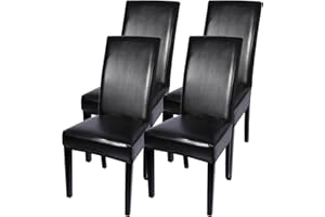 JuneJour Dining Chair Covers Set of 4 Stretch Removable Washable Kitchen Chair Slipcovers Elastic Spandex Fabric Chair Seat Protector Covers for Dining Room Living Room Hotel Ceremony(Black PU)