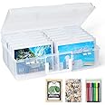 Lifewit Photo Storage Box 4x6 Photo Case, 14 Inner Photo Keeper, Clear Photo Boxes Storage with 1 Sheet Label Sticker, Plastic Craft Storage Box with lids for Cards Pictures Stamps Office Supplies