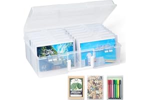 Lifewit Boîte de Rangement pour Photos 10x15cm 4R, 14 Supports de Photos Intérieurs, Organiseur de Photos en Plastique, Artisanat avec 1 Feuille D'étiquette Autocollante