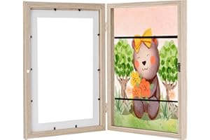 Kodilin A4 Bilderrahmen Kinderzeichnungen,kinder kunst bilderrahmen zum öffnen, A4 aufklappbar Frontöffnung Bilderrahmen Kinderbilder,Befüllbarer Wechseln Kunstfotorahmen(1pc,wood)