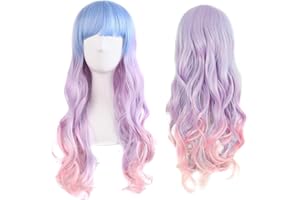 Colorful panda - Parrucche colorate sintetiche con capelli ondulati e lunghi con frangia, per donne o ragazze, adatte per feste, per cosplay e Halloween (multicolore)