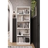 ASRA TREND Beyaz K002 5 Raflı Kitaplık 56 cm Genişlik Modern K&uuml;t&uuml;phane Dar Alan Uyumlu%100 MDFLAM Dekoratif Raf &Uuml;nitesi