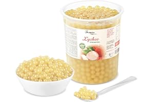 The Inspire Food Company Popping Boba Pearls for Bubble Tea - 1 KG | Lychee | Bursting Pearls Bubble | Real Fruit Juice for Shakes, Dessert,Smoothie | 100% Vegan & Glutenfree, No Artificial Colors