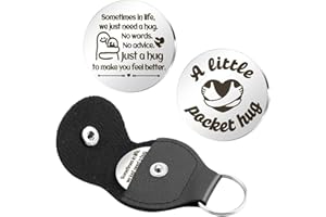 Prrivnix Long Distance Relationship Gifts Double Sided Pocket Hug Token with Leather Keepsake Keychains for Family Friends Lovers