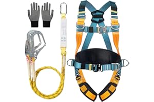 VAPOURD Absturzsicherung Sicherheitsgurt, 5 Punkt Fallschutz Auffanggurt mit Auffanggerät, verstellbarer Taille Auffanggurt mit 2 Haken und 2 m Lanyards, für Arbeiten in der Luft