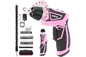 DuroFort 8V Pink Cordless Electric Screwdriver Set, 10+1 Torque Power with Rechargeable Battery, 2000mAh Battery 320RPM 2 Position Handle, 1/4” Magnetic Chuck, 39Pcs Screwdriver Accessories, LED Light