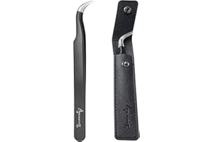 Beauty7 Pinzas profesionales Acero Inoxidable Pinzas de Extensión de Pestañas Pinzas de Precisión de Punta Curva con Estuche Reutilizable