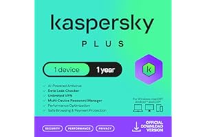 Kaspersky Plus Internet Security 2025 | 1 Device | 1 Year | Anti-Phishing and Firewall | Unlimited VPN | Password Manager | Online Banking Protection | PC/Mac/Mobile | UK Online Code