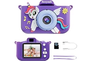 Beeyouk Macchina Fotografica Bambini,Fotografica Bambino per Età 3-6 Ragazzi e Ragazze,Fotocamera Giocattolo Unicorno HD 1080P per bambin di 3 4 5 6 7 8 anni,Regalo di Compleanno con Scheda da 32GB