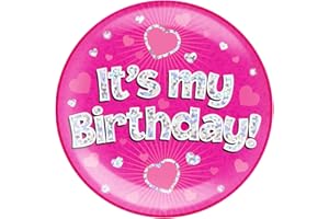 OAKTREE UK 633001 6" Jumbo Badge It's My Birthday Pink Holographic Dot