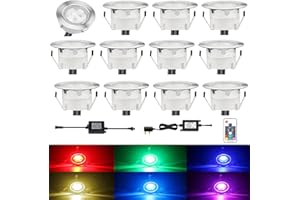 CISLAN Waterproof Plinth Deck Lights RGB Multi-Color 12 Pack IP67 Waterproof Indoor/Outdoor Decor Light with Remote Control High Brightness Buried Garden Light for Decking Lighting, Kitchen Plinths