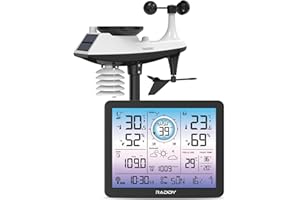 Raddy VP7 Station Météo sans fil, Thermomètre intérieur/extérieur, 7,4" écran couleur numérique, Moniteur de température et d'humidité, Prévisions météorologiques & Pression barométrique