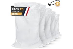 BIBODU Sac a Gravat (20 UNITÉS) | 55 x 95cm - Très Résistant (55 kg) | Sac a Gravats Chantier en Polypropylène | Parfait pour le Chantier, Gravier, Sable, Feuilles