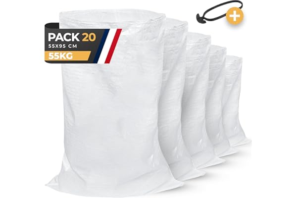 BIBODU Sac a Gravat (20 UNITÉS) | 55 x 95cm - Très Résistant (55 kg) | Sac a Gravats Chantier en Polypropylène | Parfait pour le Chantier, Gravier, Sable, Feuilles
