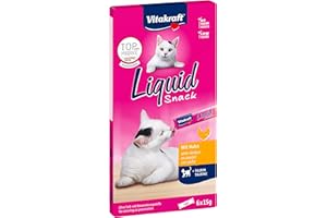 Vitakraft Liquid Snack with Chicken, Cat Treat, Taurine, Eye Function, Supports Heart Function, Low Calorie (1 Pack of 6 x 15g)