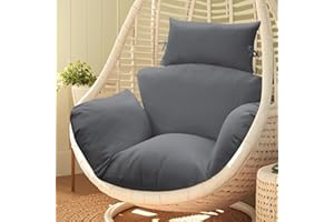 joomie Waterproof Egg Chair Cushion Replacement 119x79x13 cm Thicken Hanging Egg Swing Chair Cushion Indoor Outdoor Wicker Rattan Hammock Basket Cushion with Headrest Pillow, Grey