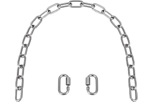 Rundstahlkette, KWOKWEI Ø5 mm Edelstahl-Kette V4A mit 2 Karabiner Haken, 70cm Schweisskette/Edelstahl Gliederkette/Verlaengerungs-Kette Bruchlast max 400 kg für Swing Haengesessel Boxsack