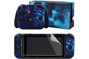 eXtremeRate Autocollant pour Nintendo Switch Manette,Sticker Skin pour Switch Console & Joycon & Dock avec 2 Protection d'Écran-Galaxie multidimensionnelle
