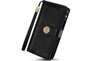 TEUEN Portafoglio Donna Grande Formato Lungo in Pelle Vegana con Protezione RFID, Scomparto Telefono Portamonete, 10 Scomparti per Carte, 2 Finestre Foto e Cinturino - Elegante Regalo