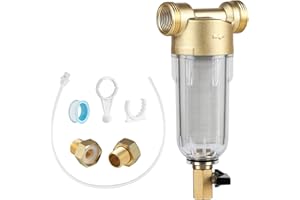SWAWIS filtr wody Spin-Down, 40 mikronów wielokrotnego użytku, wstępny filtar wody z adapterami, mosiężny filtar osadu do studni wodnej