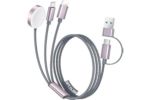 Temdan Multi Charger Cable for Apple Watch Charging, 3 in 2 USB C Cable for iPhone/iWatch/Type C/Lightning Portable Travel Essentials Designed for iWatch Ultra/SE/10-1&iPhone16-12, Samsung,5FT-Grey