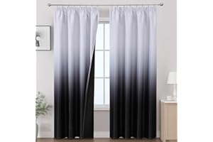 ‎VEHEDE VEHEDE Verdunklungsvorhänge mit Kräuselband, Schwarz und Weiß Vorhänge Blickdicht Schlafzimmer, Ombre Gardinen Schienensystem, 2er Set Thermovorhang Kälteschutz Blackout Curtain, H214 x B132 cm