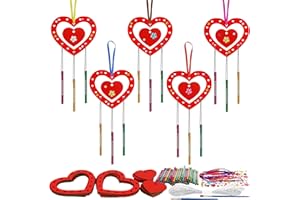 HONMOK 9pcs Bricolage Coeurs Rouge pour Saint-Valentin Carillons à Fabriquer en Bois Coeur à Peindre Loisir Créatif DIY Carillon à Vent pour Fête Mariage Anniversaire