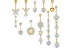 BDSHUNBF 10 Piercing Nombril Percing Au Nombril, Piercing Nombril Anneau Percing Nombril, Corps Piercing Bijoux Barbells, Coeur Papillon Anneau De Nombril Bijoux De Piercing Au Ventre Pour Femme, Or