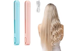 LONNALEE Mini Dual-Purpose Curling Iron, Cordless Hair Straighteners Curler, Ceramic Mini Hair Curling Iron for Short and Long Hair,Portable Mini Hair Curler, Suitable for Home and Travel (Blue)