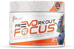 ‎EVOLABS EVOLabs® PrEVOrkout Focus Pulver 221g Pre-Workout Booster,Pump&Gaming Booster mit N-Acetyl-L-Cystein, Beta-Alanin, Guarana, Taurin&Siberian Ginseng, Trainingsbooster (Blueberry)
