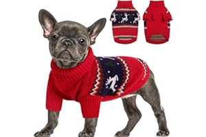 Queenmore Pull Chien Noel Moyen Bouledogue Français Chaud Pull-Overs pour Chiens Pull Chihuahua Manteau Teckel Vetement pour Chien Chat d'hiver, Noël, M