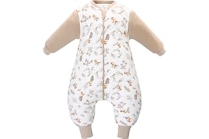 Miracle Baby Saco de Dormir para Bebé con Pies, Algodón 100%, 2.5 TOG Pijama Manta con Mangas Extraíbles para Niños, Unisex, Ideal para Otoño e Invierno