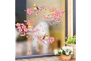 HGDESIGN® Fenster Bild Fensteraufkleber Fenster Sticker Kirschblüte Vögel Hasen Wohnzimmer Schlafzimmer Kinderzimmer Fensterdeko (Variante A)